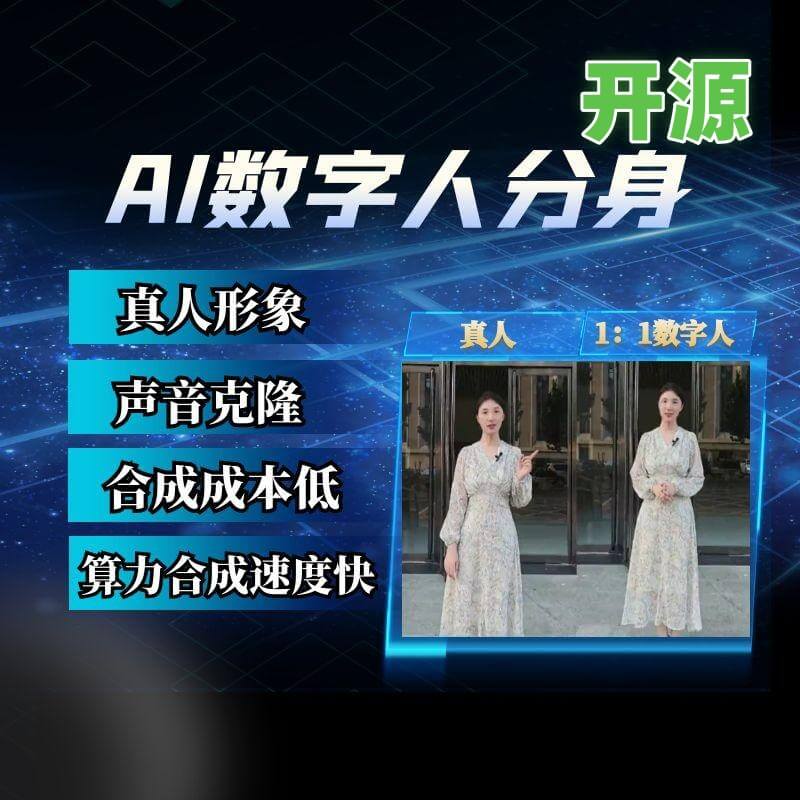 【开源】123数字人/AI数字人系统1:1还原声音形象/合成速度快/合成成本低/自研算力